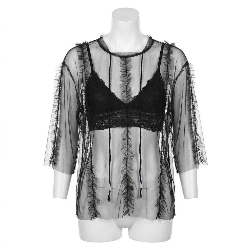 NEW POL sheer hooded blouse in black